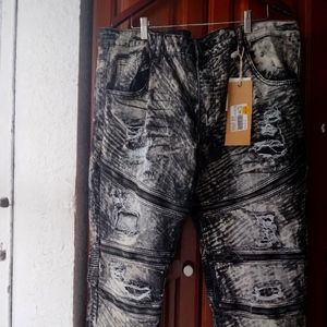 Smoke Rise moto pants denim jeans men's size 44x32 black marble